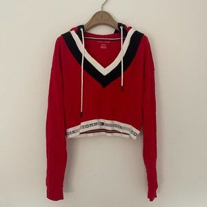 Tommy Hilfiger Urban Outfitters Red Cropped V-Neck Hoodie